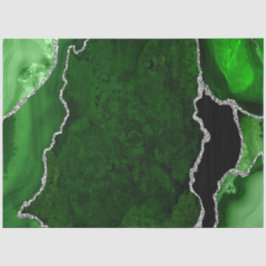 Papel De Seda Ágata Brilhante Falsa Verde e Prata