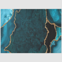 Papel De Seda Ágata Brilhante Falso Azul Turquesa e Dourado