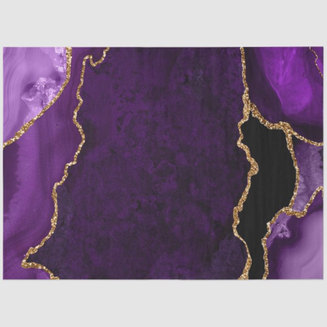 Papel De Seda Ágata Brilho Falso Roxo e Dourado (Frente )