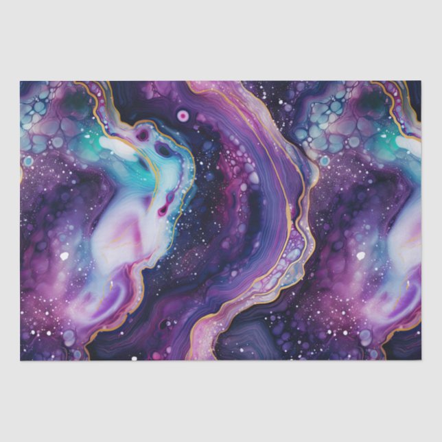 Papel De Seda Ágata Celestial Abstrata Redemoinhos Roxo Azul Dou (Frente )