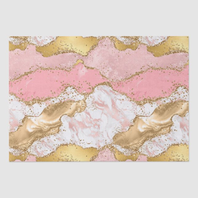 Papel De Seda Ágata com Lantejoulas Douradas e Rosa (Frente )