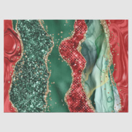 Papel De Seda Ágata de Natal em Mármore Vermelho, Verde e Dourad