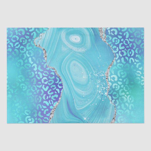Papel De Seda Ágata Leopardo Azul | Pedra Abstrata Glam (Frente )