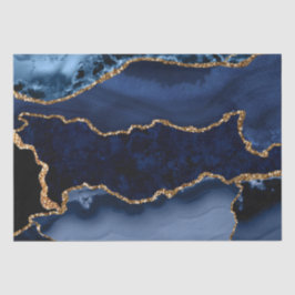 Papel De Seda Ágata Marmore Azul Marinho e Brilho Dourado Falso