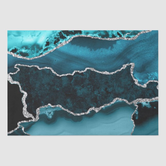 Papel De Seda Ágata Marmoreana Verde-azulado e Brilho de Prata F (Frente )