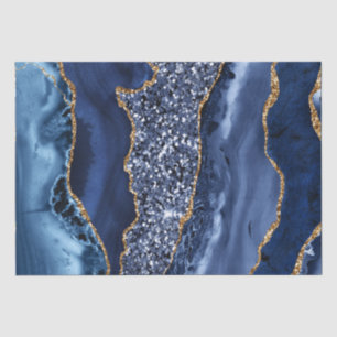 Papel De Seda Ágata Oceânica Elegante em Azul Naval e Brilho Dou