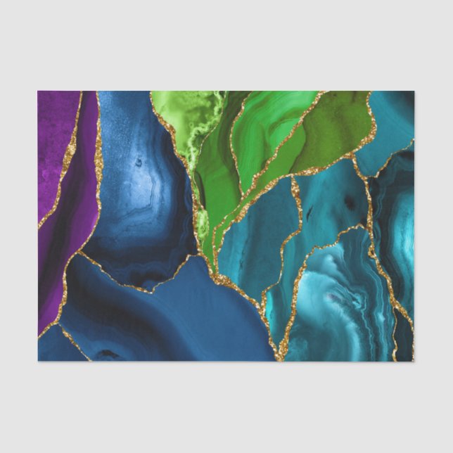 Papel De Seda Ágata Peacock Falsa Brilhante Azul, Roxo e Verde (Frente )
