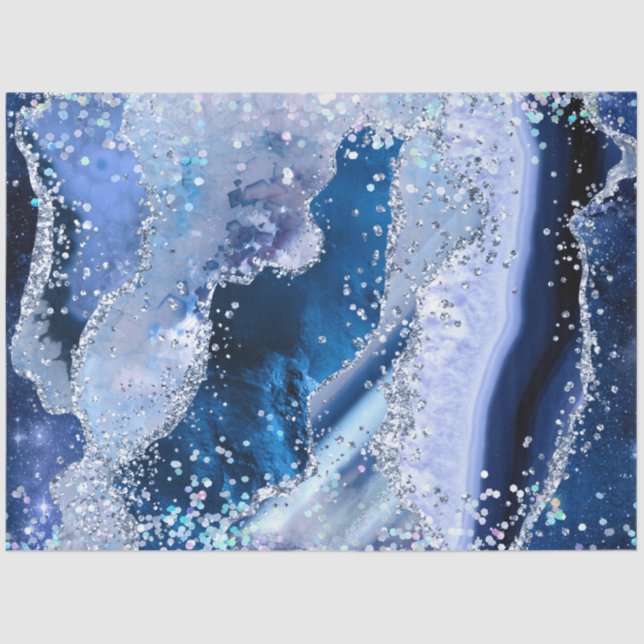 Papel De Seda Agato Azul Chic com Sparkles Opalescentes (Frente )