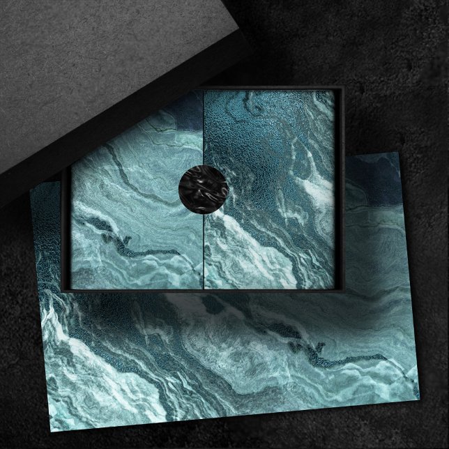 Papel De Seda Agato Teal Cristalalizado | Pedra Marmorizada Aqua (Criador carregado)