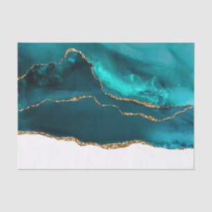 Papel De Seda Agato Teal Moderno de Na moda e Faixa Dourada de B