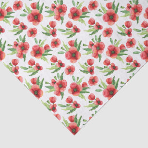 Papel De Seda Água-marinha Bonita Papoulas Vermelhas Flores Silv