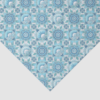 Papel De Seda Água, Teals, Azuis e Branco Art Deco Costeiro