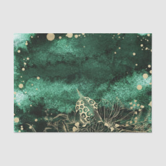 Papel De Seda Água Verde Cor com Flores de Ouro 2