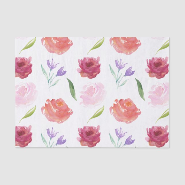 Papel De Seda Aguarela dos rosas floral (Frente )