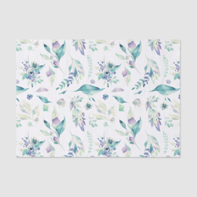 Papel De Seda Aguarela moderna da lavanda do verde de jade (Frente )