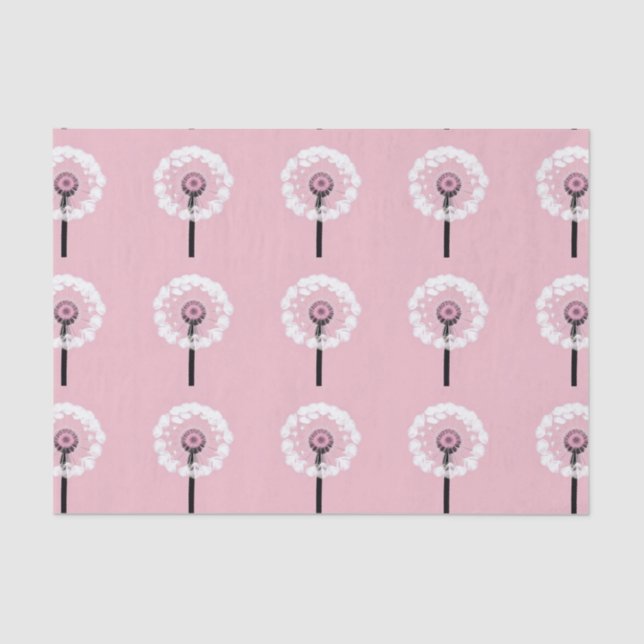 Papel De Seda AI Art White Dandelions Rosa Tema (Frente )