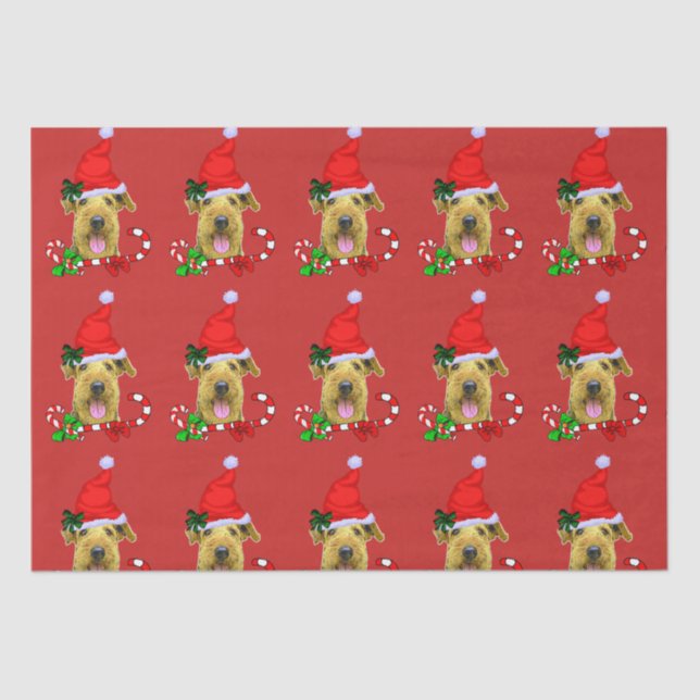 Papel De Seda Airedale Terrier Santa Hat Natal (Frente )