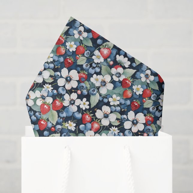 Papel De Seda Airelas E Morangos Florais (Sacola de presentes)