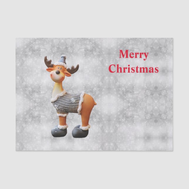 Papel De Seda Alce feliz natalício usando um chapéu         (Frente )