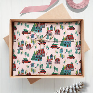 Papel De Seda Aldeia Cor-de-Rosa Festiva & Árvore de Natal com C