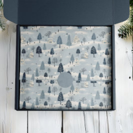 Papel De Seda Aldeia de Natal Azul Moderna