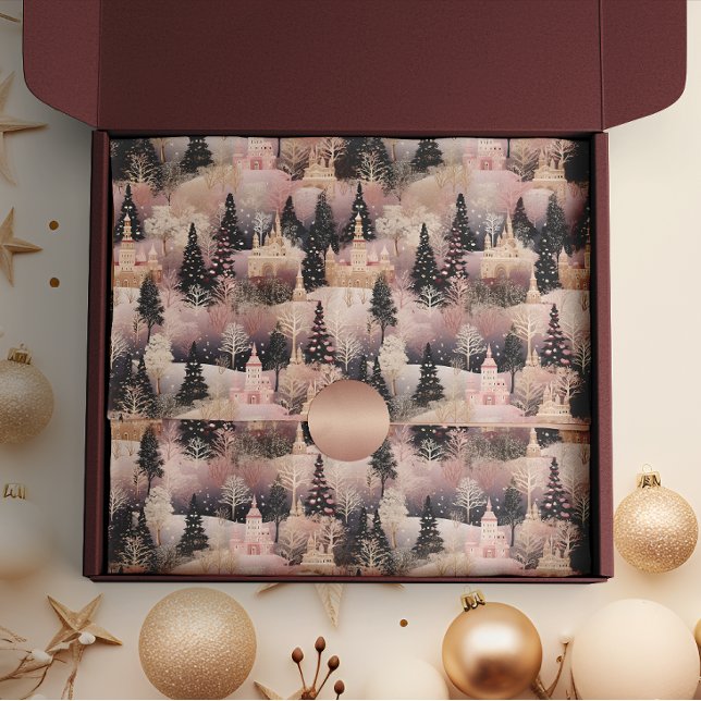 Papel De Seda Aldeia de Natal Elegante, Rosa e Negro (Criador carregado)