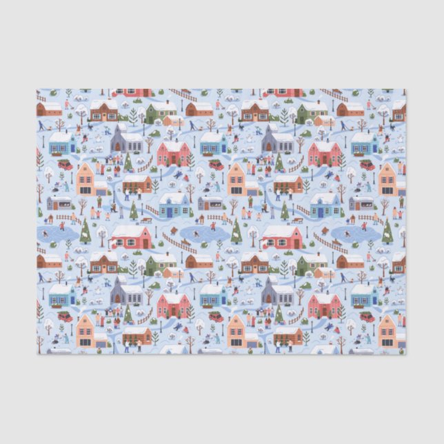Papel De Seda Aldeia de Natal Whimsical Scandi Hygge Pastel (Frente )