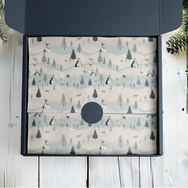 Papel De Seda Aldeia Moderna de Azul e Tan Snowy (Criador carregado)