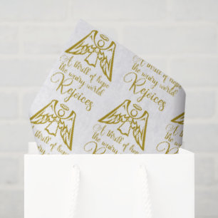 Papel De Seda Alegre-se Anjo Elegante Dourado Natal Religioso