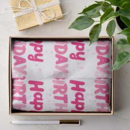 Papel De Seda Alegre Tipografia Rosa Doce 'Feliz Aniversário'