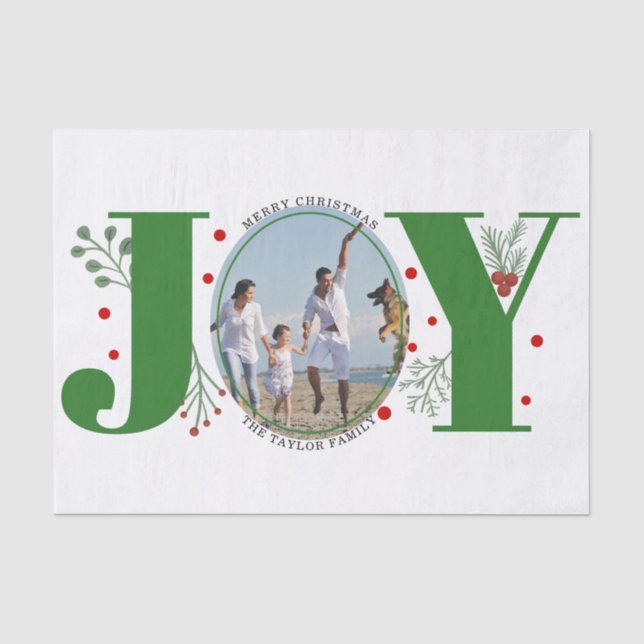 Papel De Seda Alegria Verde com a fotografia de Natal das bagas (Frente )