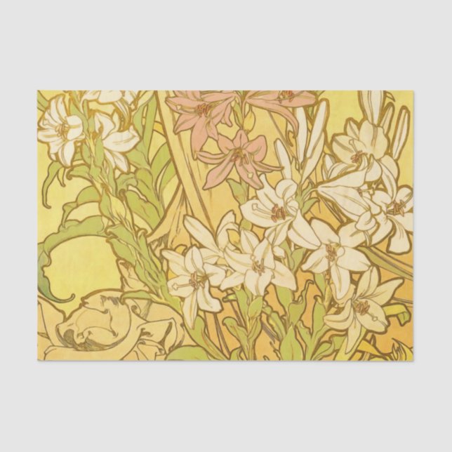Papel De Seda Alfonse Mucha Art Nouveau Lily Flores (Frente )