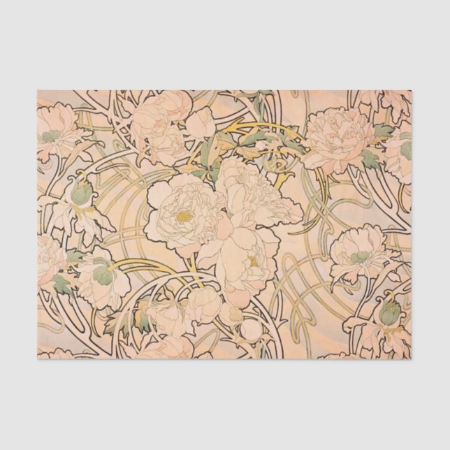 Papel De Seda Alfonse Mucha Art Nouveau Peonies (Frente )