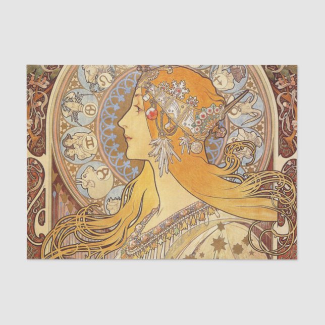 Papel De Seda Alfonse Mucha Zodiac Art Nouveau Mulher (Frente )