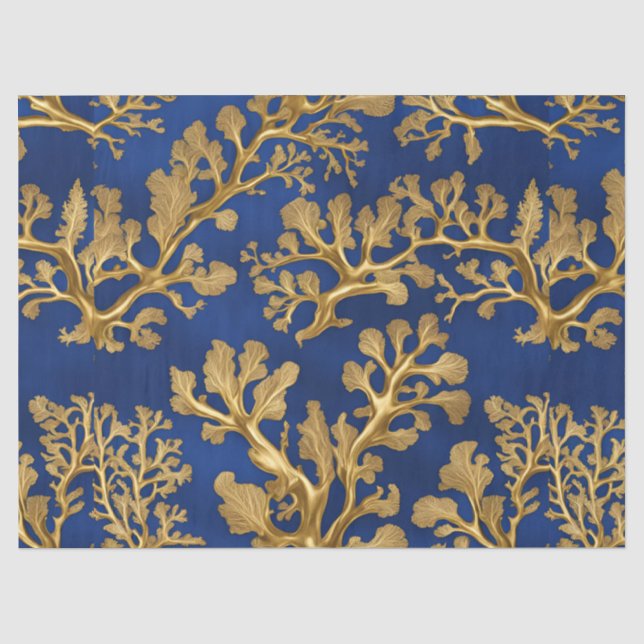Papel De Seda Alga Dourada em Azul Profundo  (Frente )