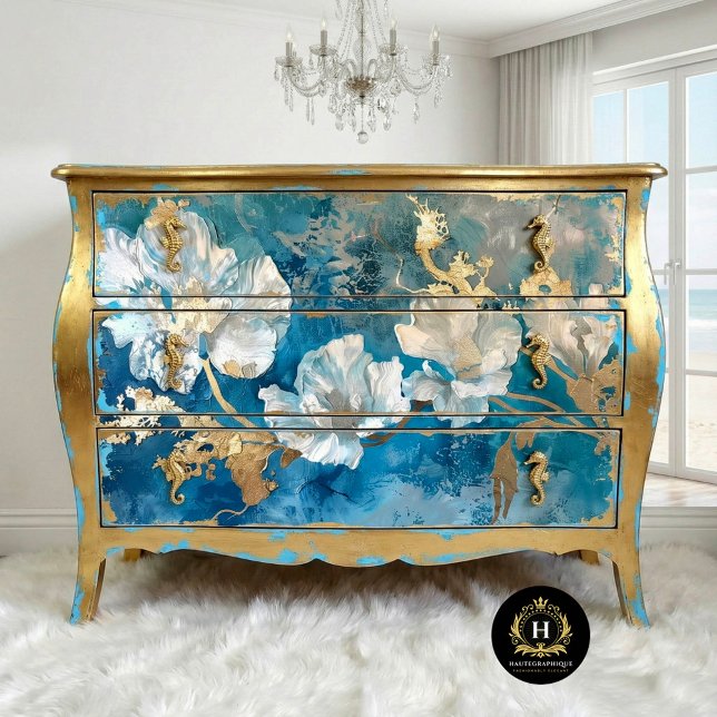 Papel De Seda Algas-marinhas Douradas e Azuis-Florais (Criador carregado)