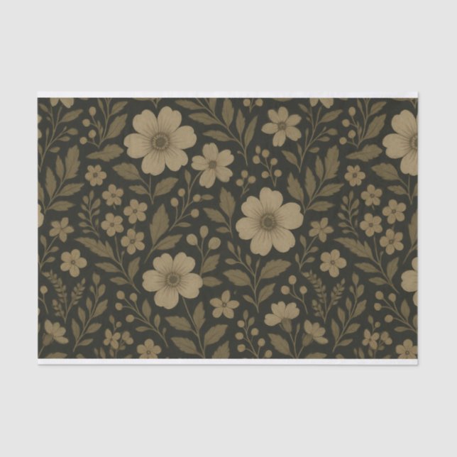 Papel De Seda Algodão Floral Escuro Aquarela (Frente )