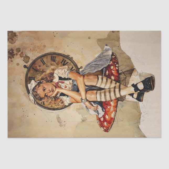 Papel De Seda Alice aborrecida no País das Maravilhas sentado em (Frente )