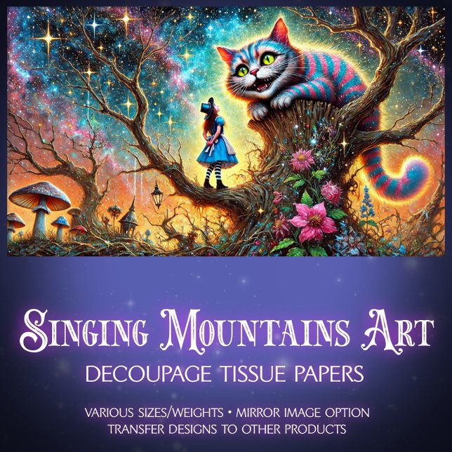 Papel De Seda Alice and Cat Twilight Tree Talk Decoupage (Criador carregado)