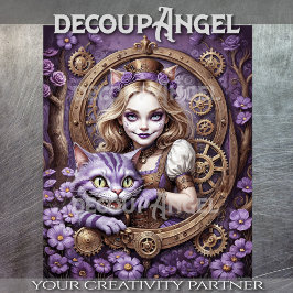 Papel De Seda Alice e Cheshire Cat no estilo Steampunk roxo