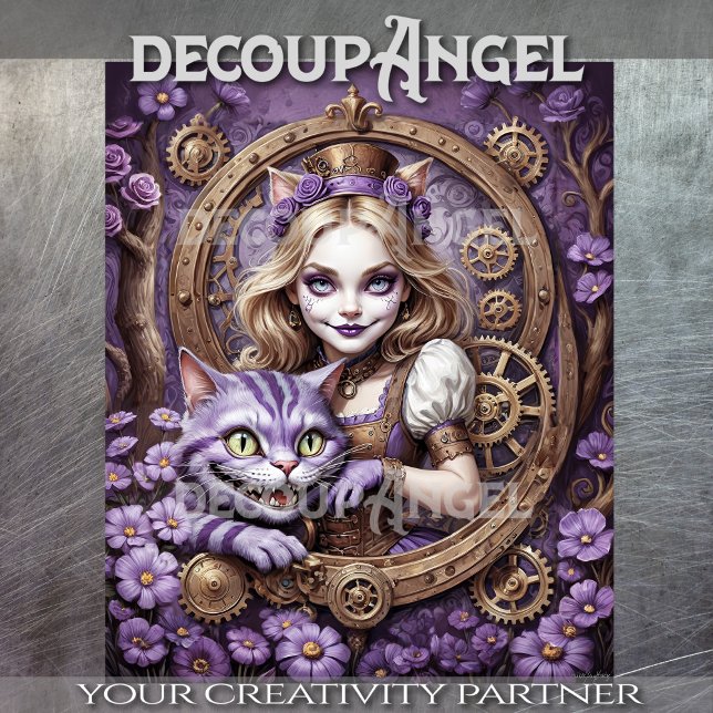 Papel De Seda Alice e Cheshire Cat no estilo Steampunk roxo (Criador carregado)