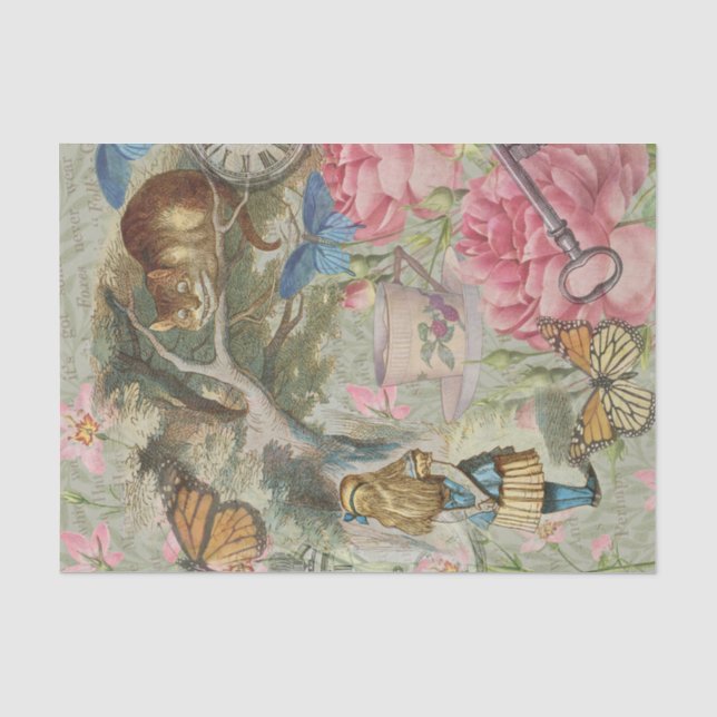 Papel De Seda Alice Gato de Cheshire Jardim da Árvore do País da (Frente )
