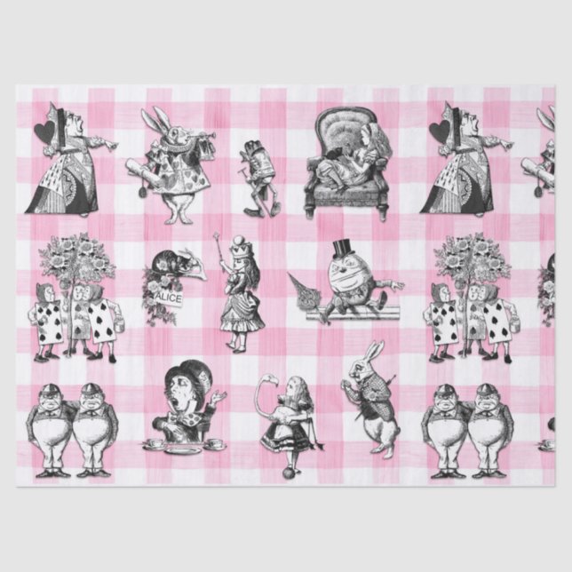 Papel De Seda Alice In Wonderland, Gingham rosa e branco (Frente )