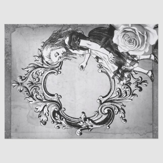 Papel De Seda Alice Negra e Branca no Quadro de Ornamentados da  (Frente )