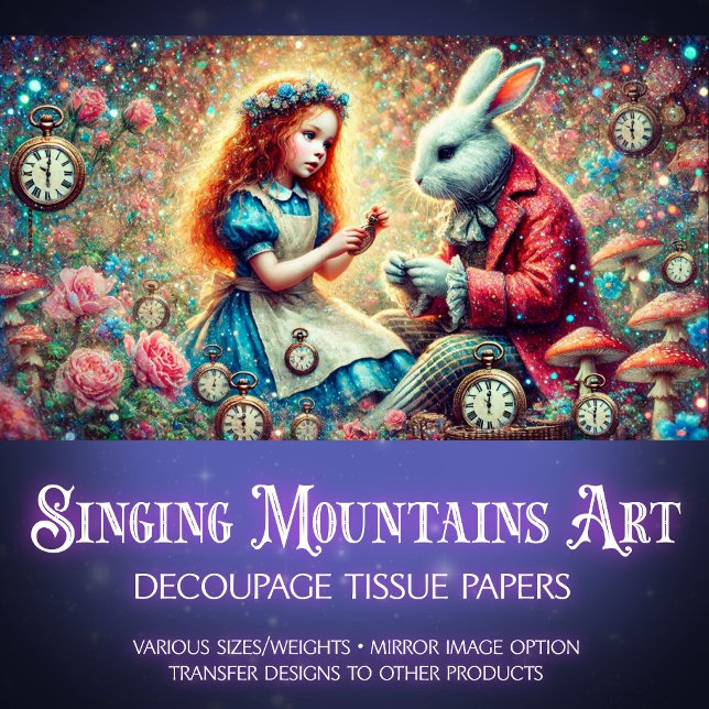 Papel De Seda Alice Rabbit Floral Clock Fantasy Decoupage (Criador carregado)