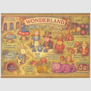 Papel De Seda Alice Whimsical Map no País das Maravilhas