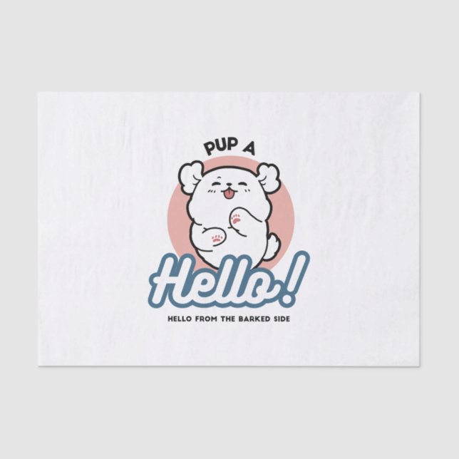 Papel De Seda Alô! - Design de Cartoon Feliz de Cachorro Branco (Frente )