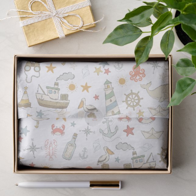 Papel De Seda Alô, é um Menino Chá de Bebê Náutico (Presente)