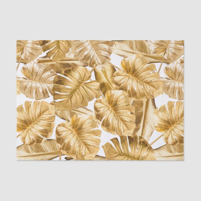 Papel De Seda Aloha folhas Dourados tropicais de Monstera do (Frente )