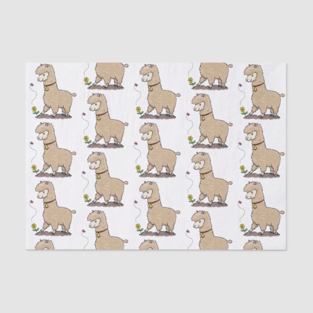 Papel De Seda Alpaca feliz e giro com cartoon de borboleta (Frente )
